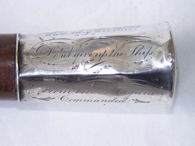 An Historically Important and Exceptionally RARE 19th century Silver Mounted Presentation Walking Stick made from wood salvaged from the War of 1812 Brig NIAGARA Commanded by Commodore Oliver H. Perry at the Battle of Lake Erie, Sept. 10, 1813. — image 7